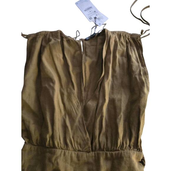ZARA NWT LINEN BLEND‎ SHORT JUMPSUIT KHAKI BROWN SIZE Medium - Picture 4 of 7